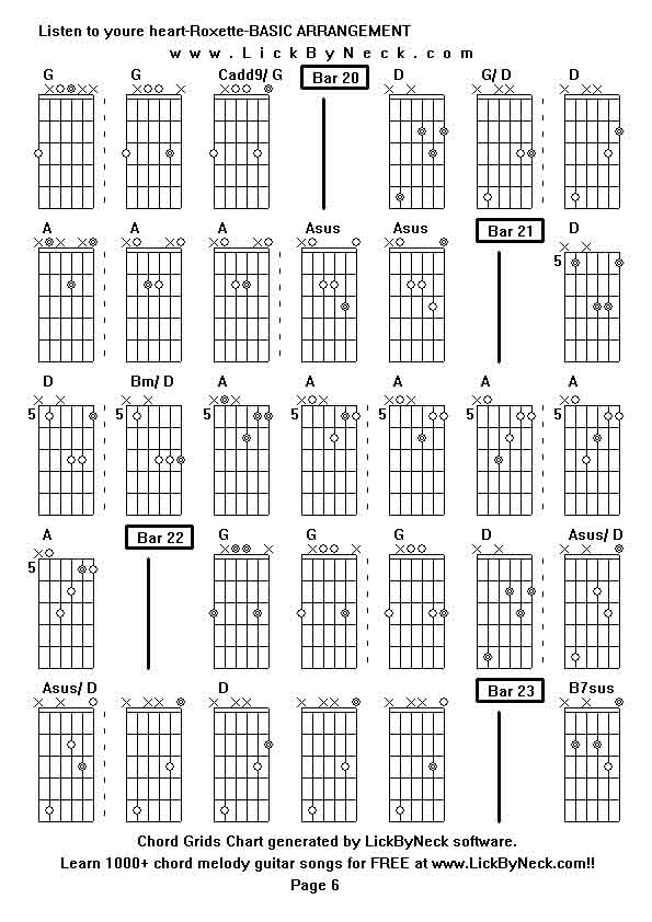 Chord Grids Chart of chord melody fingerstyle guitar song-Listen to youre heart-Roxette-BASIC ARRANGEMENT,generated by LickByNeck software.